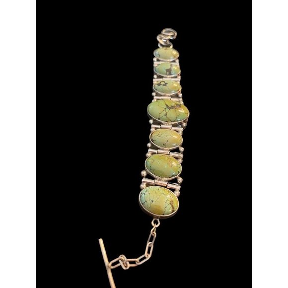 Vintage Green Turquoise Sterling Bracelet by Navajo Artist Benny Pinto - Picture 6 of 10